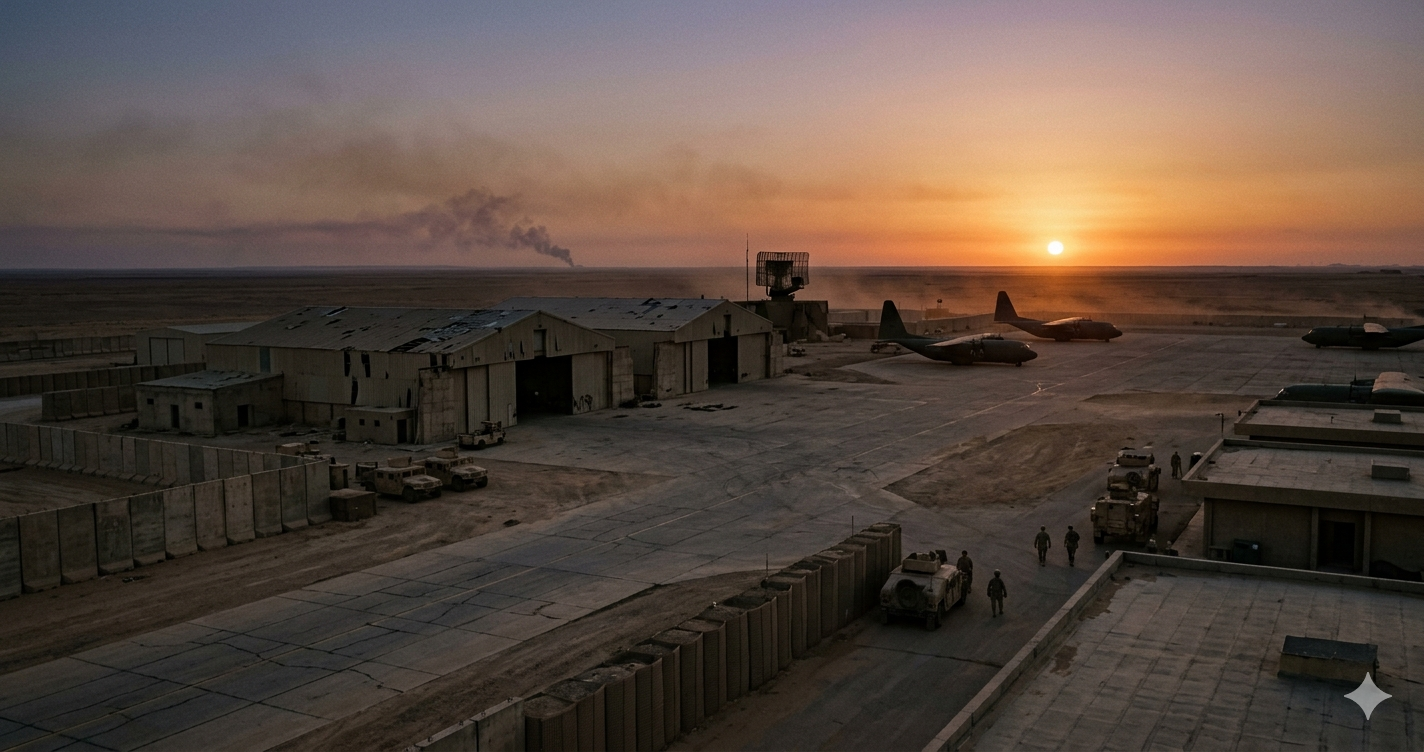 2026年イラン戦争 米軍基地 被害を象徴する中東の軍事基地のイメージ画像