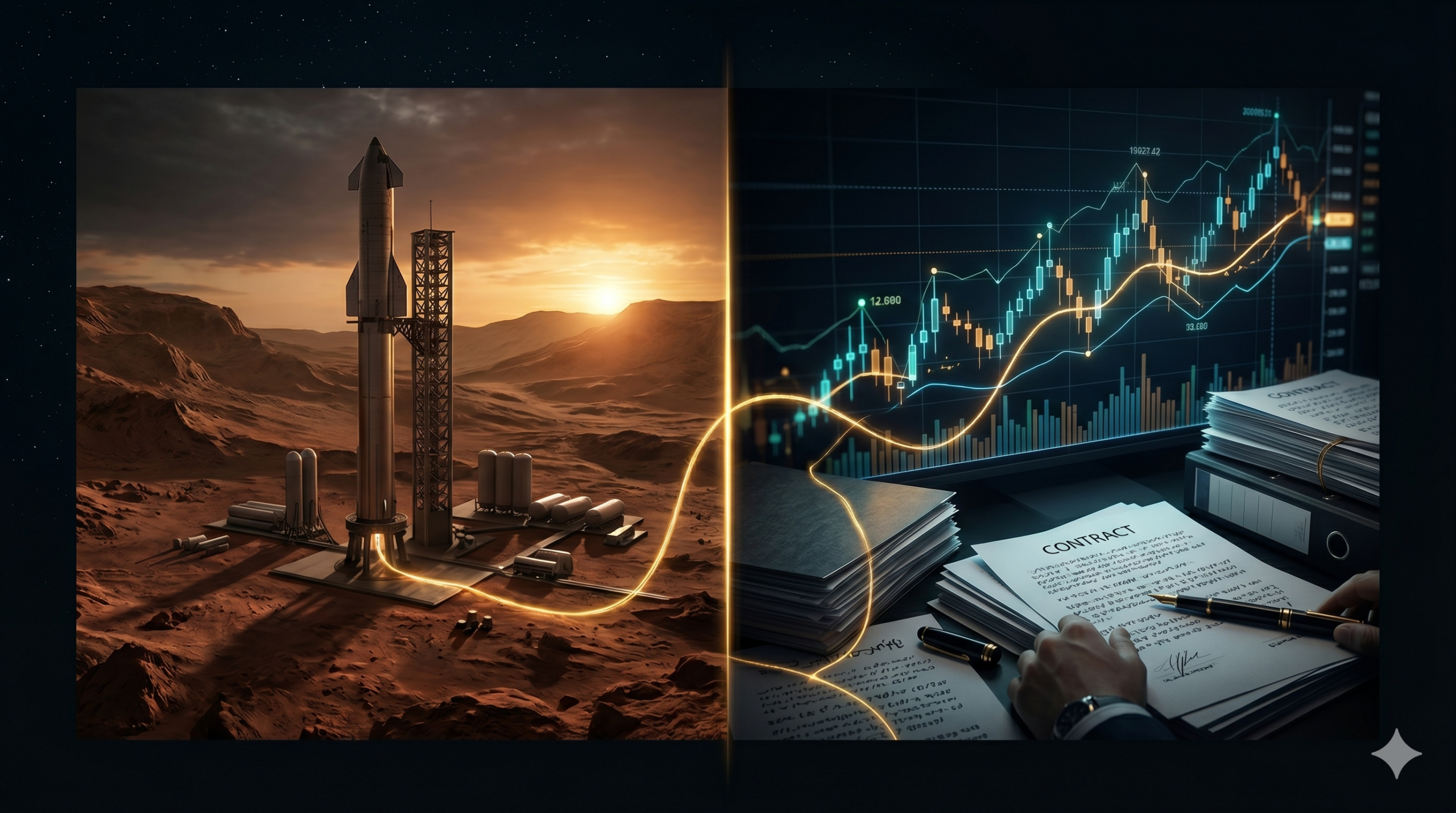 SpaceX IPO報酬構造と火星計画の経済的背景を示すイメージ