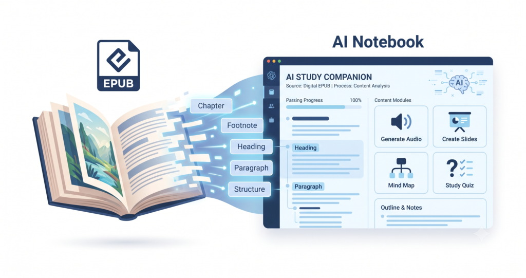 NotebookLMのEPUB対応で電子書籍がAIノートに取り込まれる